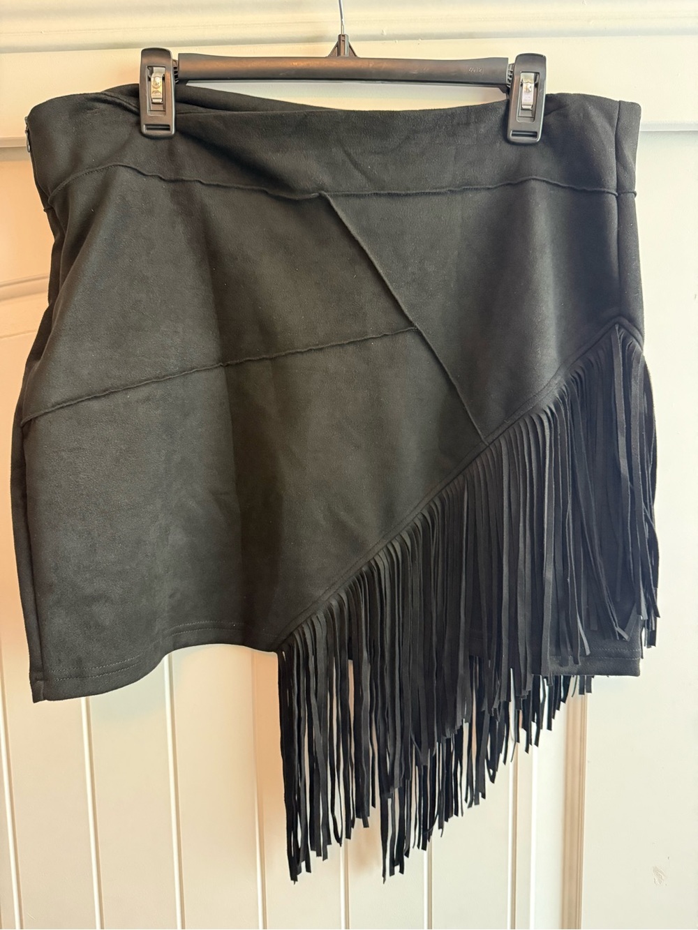 Black Fringe Suede Mini Skirt - Women
